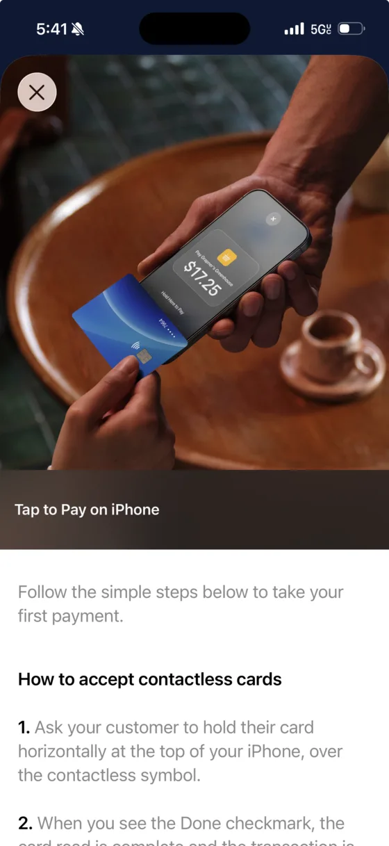 Taking a contactless card payment with Tap to Pay on iPhone