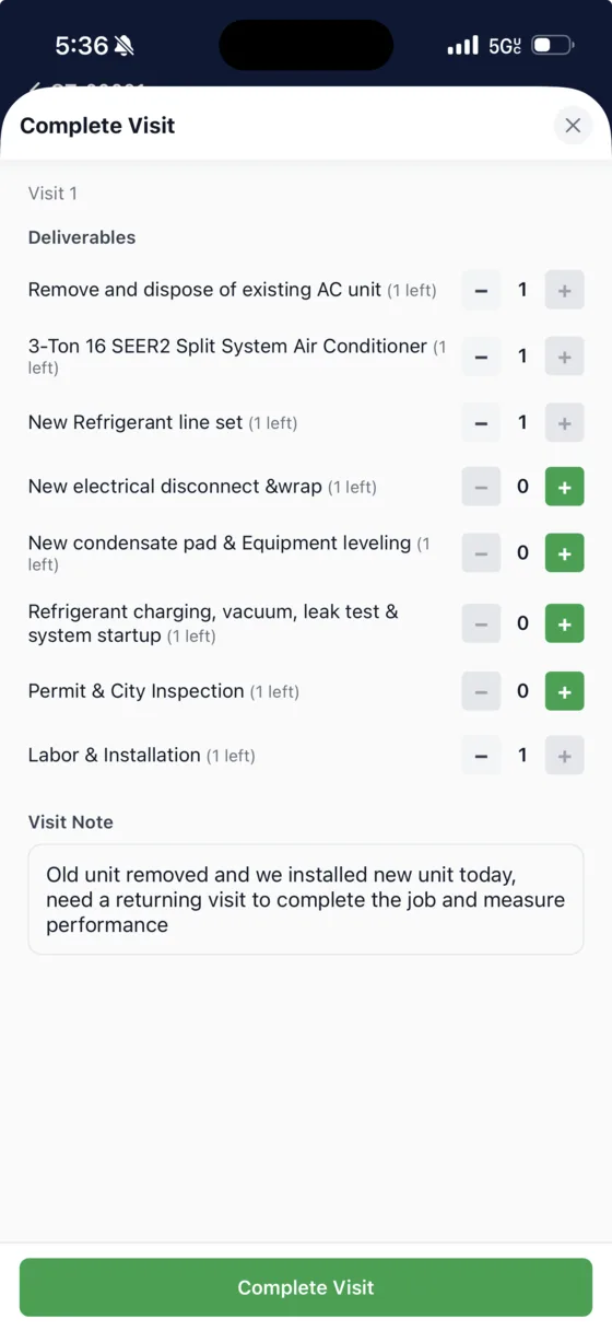 Tracking progress through a visit